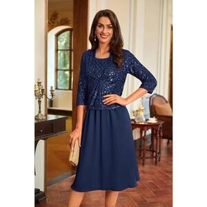 Grace Karin Women's‎ Dark Blue Sequin Midi Dress with Jacket Size XL